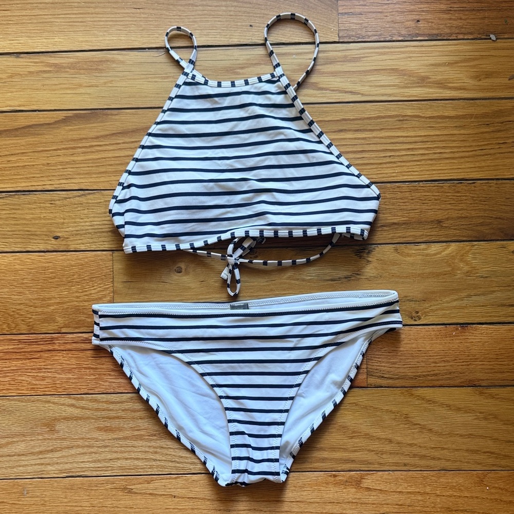 Aerie Black and White Striped Swim Set